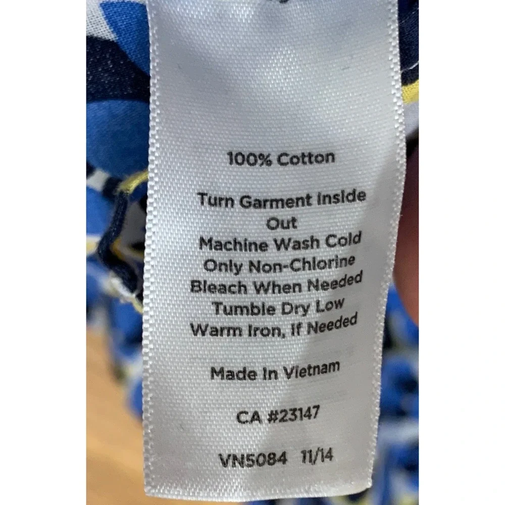 Talbots Women's 2X Tunic Top Blue Yellow Geometric Floral Cotton Split Neck